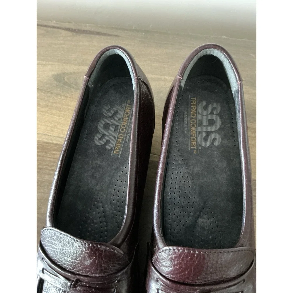 SAS Shoes Womens Easier Low Wedge Slip On Loafers Brown Leather Casual‎ 8.5 Slim